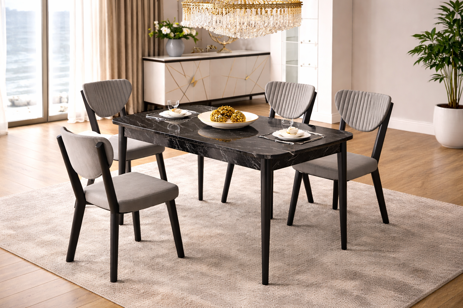 Σετ τραπεζαρίας 5 Τεμαχίων Με Μηχανισμό Επιμήκυνσης ,Brigida, All4home